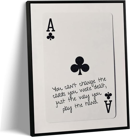 GEFQBBLD Funny Lucky Ace Poker Wall Art - Retro Black & White Canvas Print | 8x10in Framed Decor