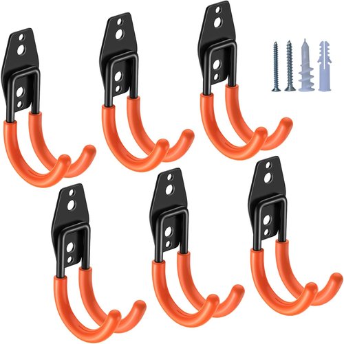 HUPBIPY Heavy Duty Garage Hooks - J-Shaped Wall Mounted Tool Organizer | 6 Pack for Ladders, Bikes, and More