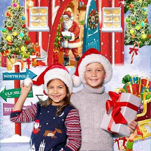 Sumind Christmas Door Cover Decoration, Large Santa Claus Front Door Cover, 6 x 3ft Fabric Santa Hanging Banner Snowy Winter House Background for Xmas Winter Holiday Decoration