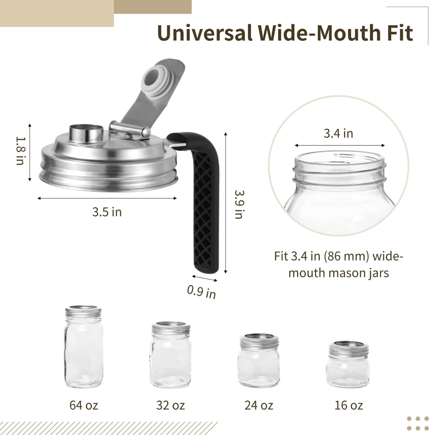 Toyosport 6 Pack Mason Jar Pour Spout Lids, Stainless Steel Flip Cap Lid with Non-Slip Long Handle, Sealed Mason Jar Lids for DIY Drinks Pickles Grains