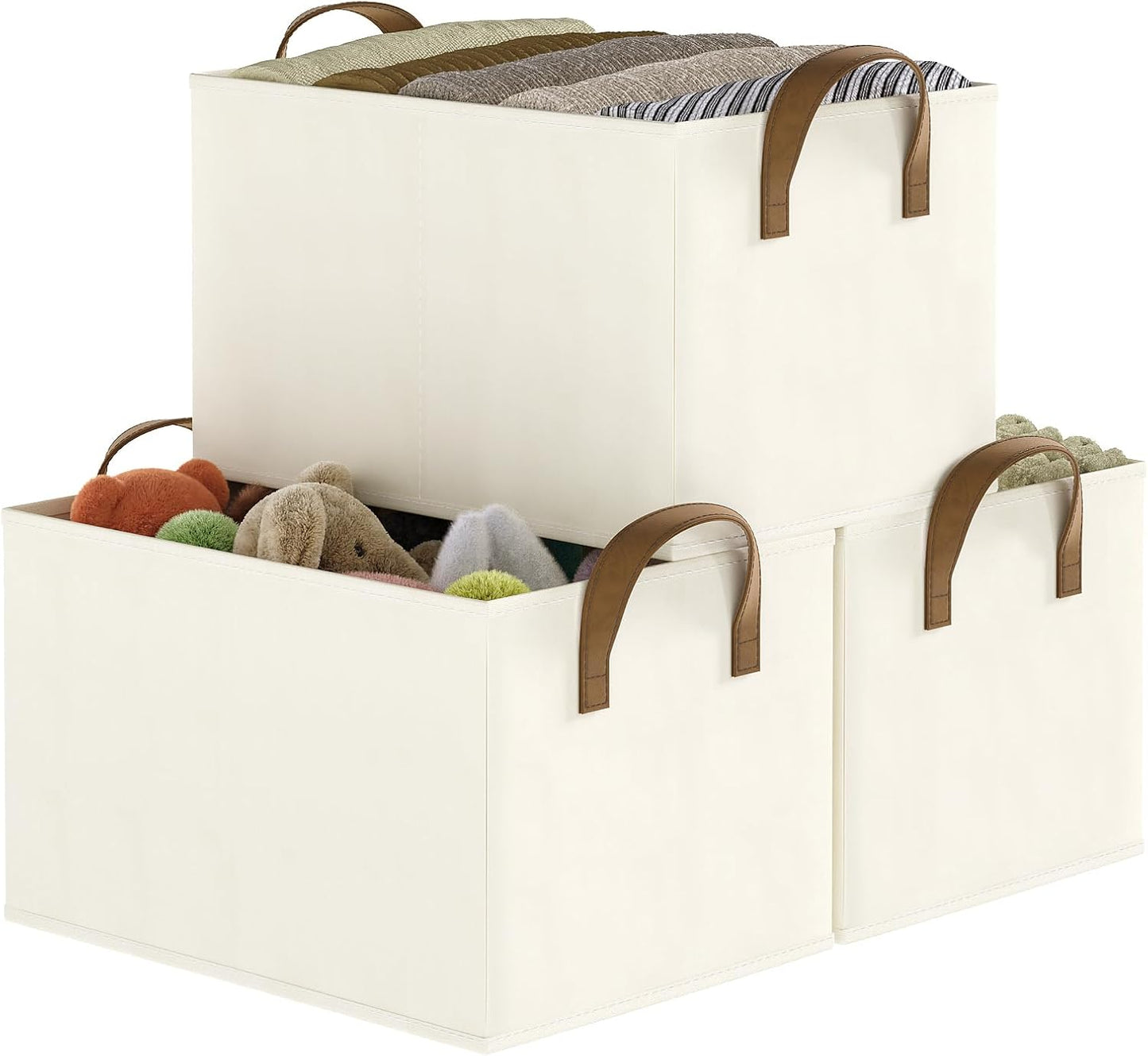 Regine Switzerland Closet Storage Bins - Collapsible Fabric Organizers for Bedroom | Beige, 3 Pack