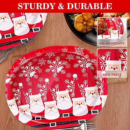 Tyzarglef 50 Count 10x12.5in Red Christmas Oval Paper Plates - Disposable Dinner Platters