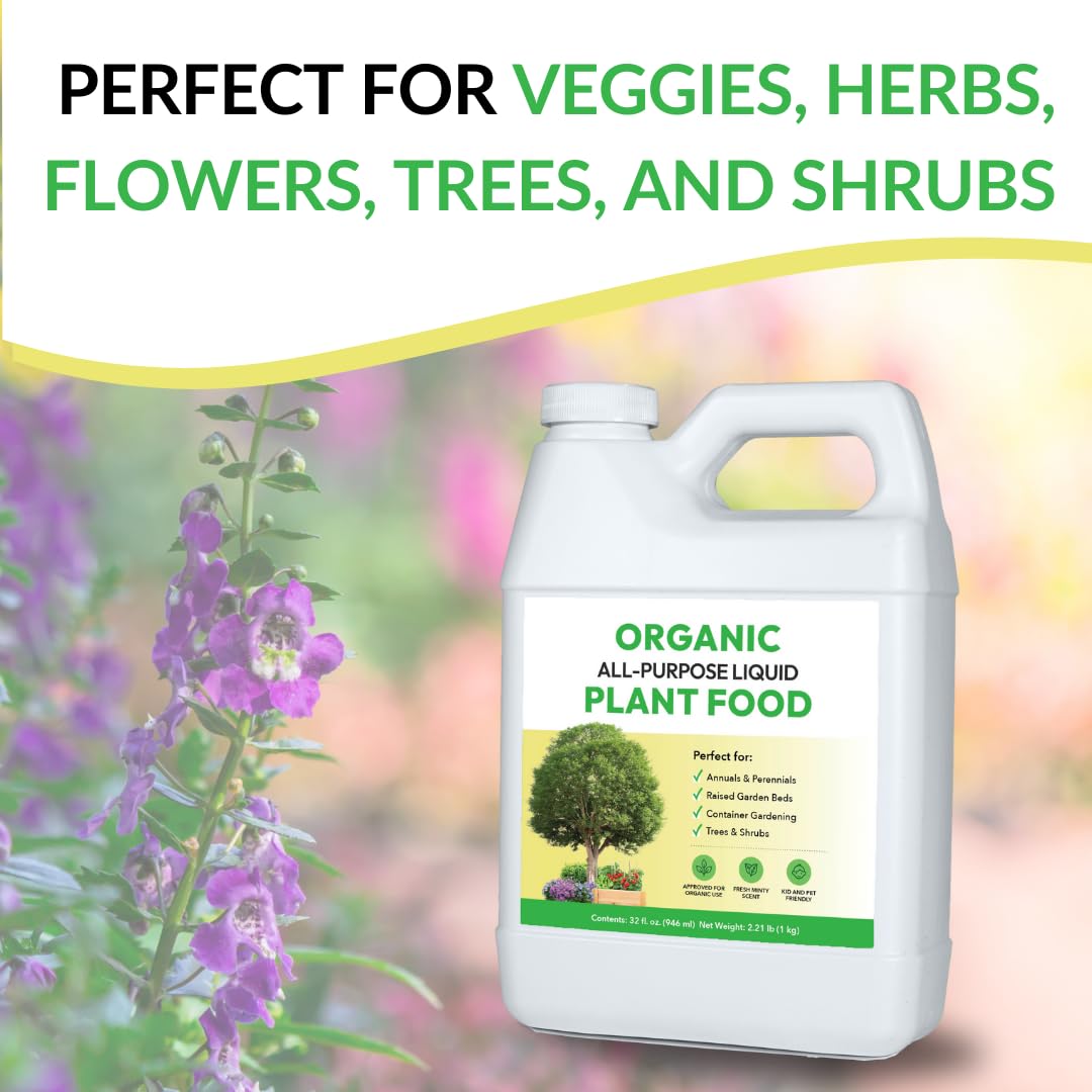 Organic All-Purpose Liquid Plant Food - Concentrated Fertilizer for Outdoor Plants | 32oz Mixes to 32 Gallons