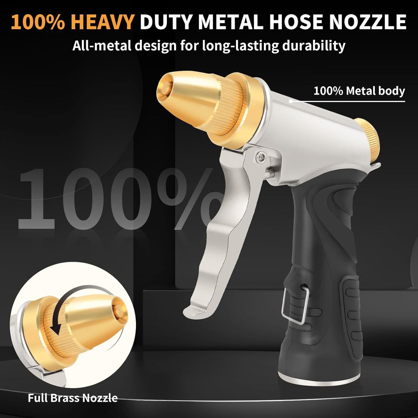 Skiennix Heavy Duty Metal Hose Nozzle - Adjustable Spray Patterns for Efficient Watering & Washing