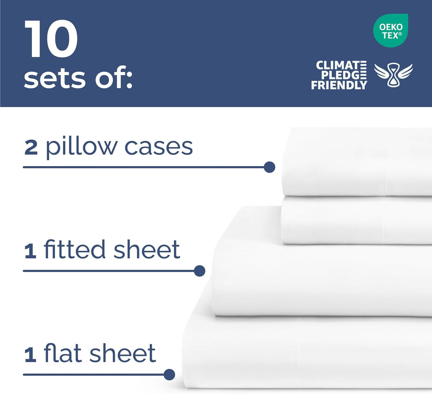 Skiennix Twin XL Sheet Sets - Complete 4-Piece Bedding - Deep Pocket, Wrinkle-Free - Cooling & Breathable - White, Bulk Case Pack of 10