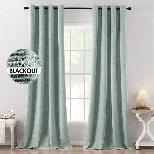 MIULEE Blackout Curtains - 100% Thermal Insulated Linen Texture - Seafoam Green, 52x120 Inch (2 Panels)