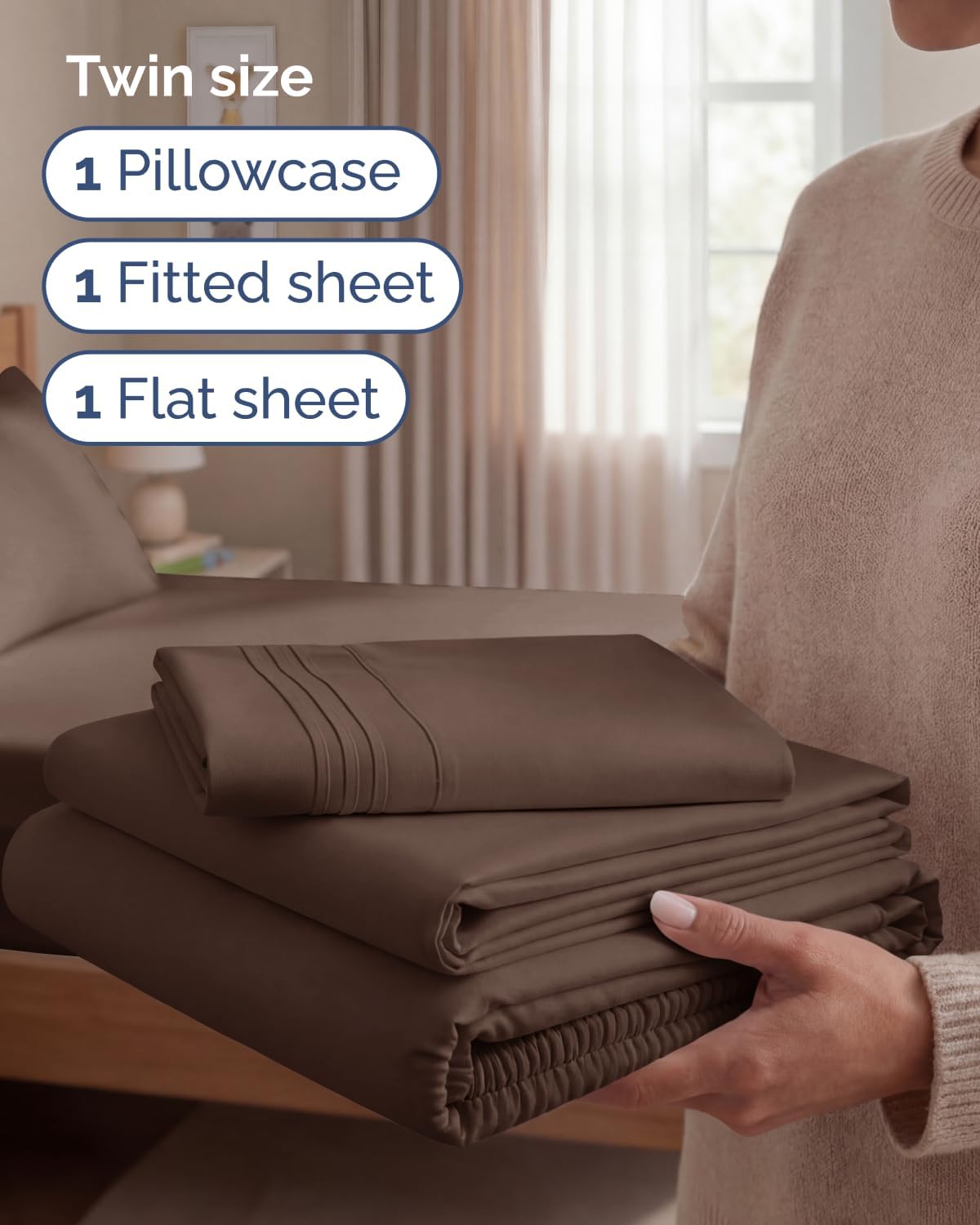 Skiennix Twin Size 3 Piece Sheet Set - Ultra-Soft Cooling Bedding with Deep Pockets - Luxury Hotel Quality - Brown