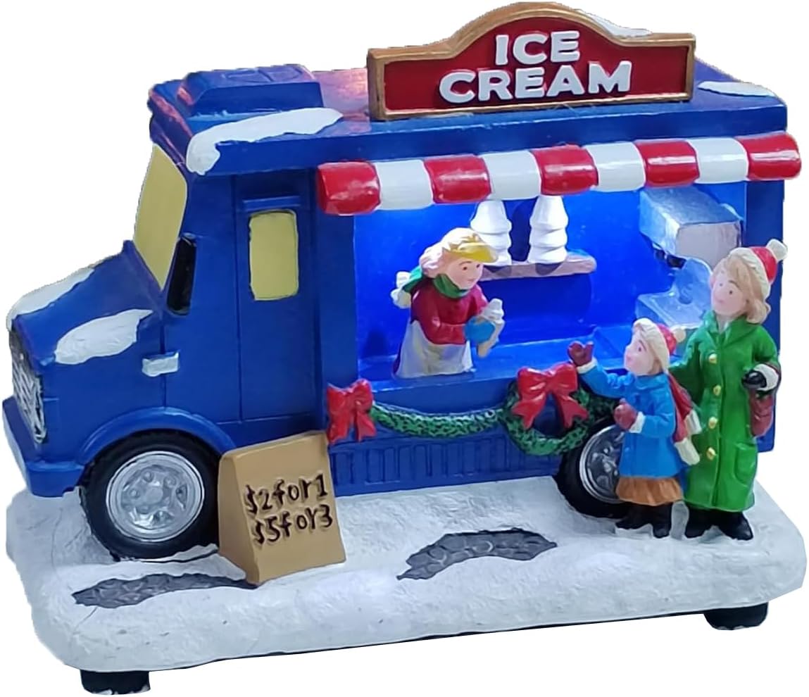 Moments In Time Ice Cream Food Truck Figurine - LED Lighted Holiday Decor | 4.13”H, Hand-Painted Collectible