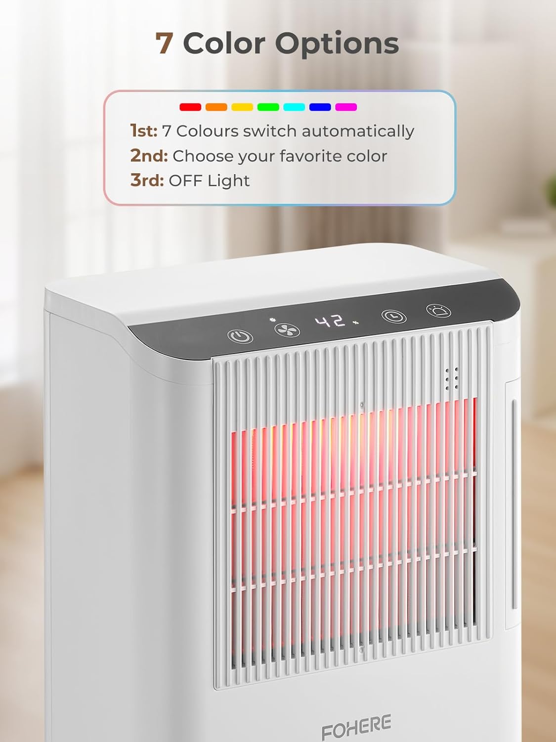 Skiennix Dehumidifier - 2000 Sq.Ft. Capacity with Auto Shut Off & 7 Color Light | Ideal for Home, Basement & Bathroom