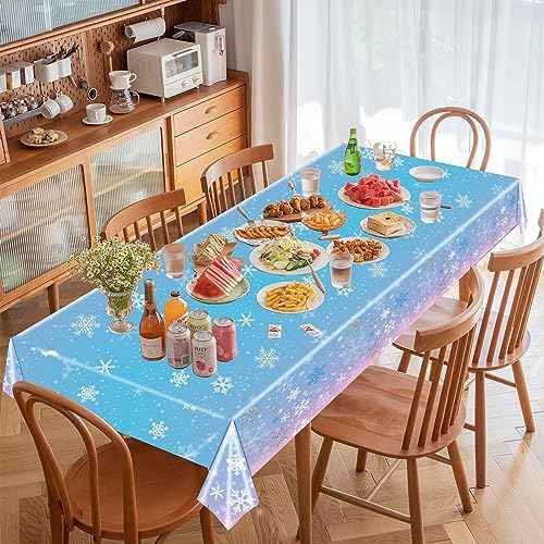 PHOGARY 3 Pieces Christmas Snowflake Tablecloth Birthday Party Decorations Supplies Winter Snowflake Table Cloths for Winter Wonderland Decorations Frozen Party Favors 51 x 86 Inch