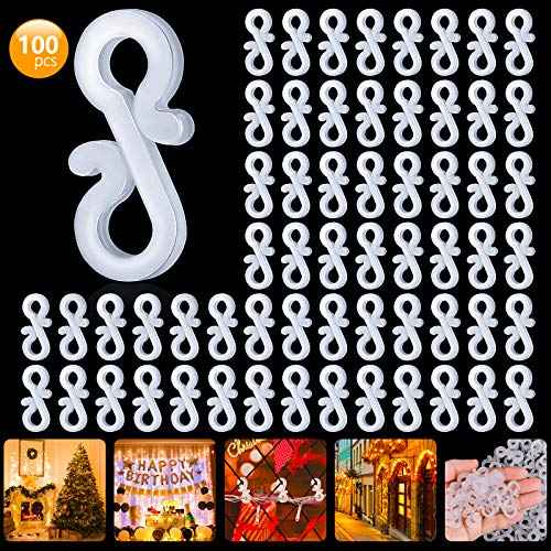 TITE 100 PCS Mini Plastic Gutter Hanging Hooks for Outdoor Christmas Lights, S Clips for Party, Birthday, Wedding Decoration(A)
