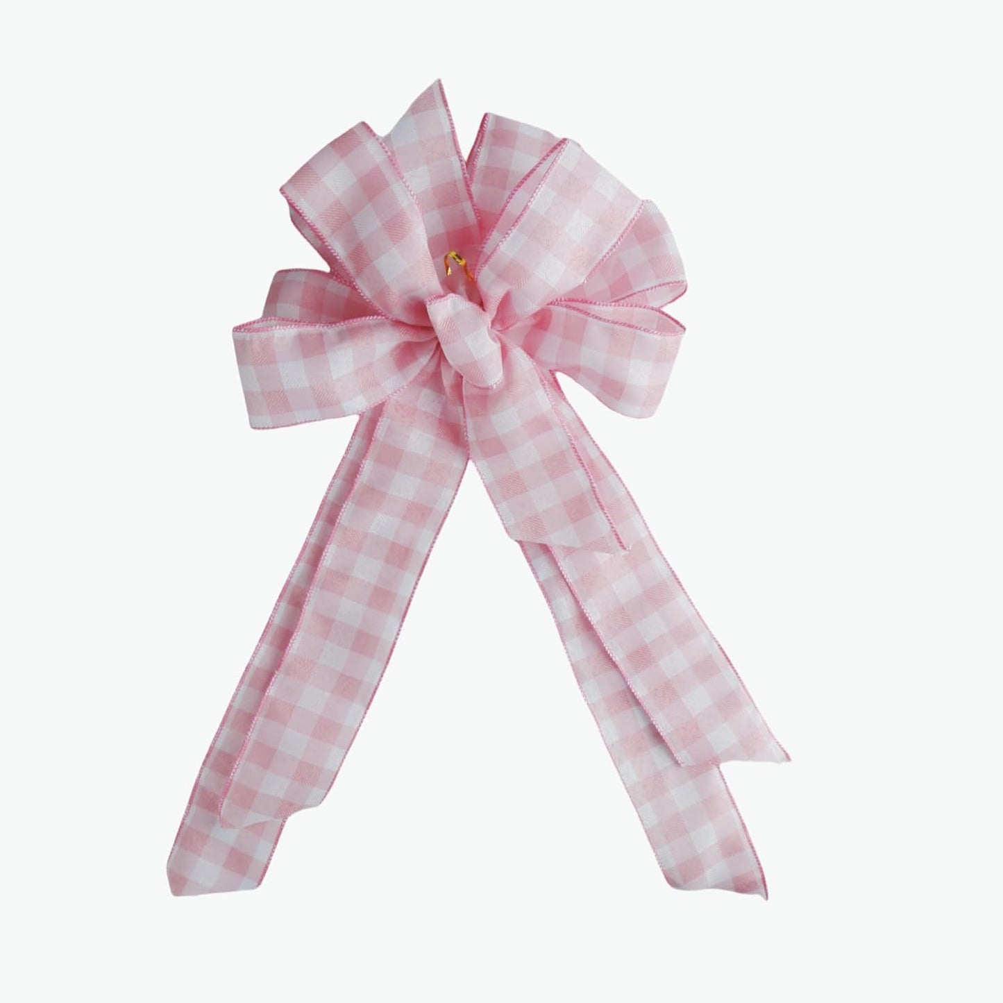 Meseey Large Burlap Bow - Pink and White Plaid Wreath Decoration | 20 x 10 Inch for Gifts & Home Decor