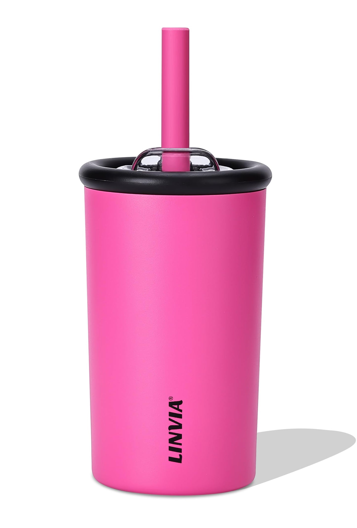 LINVIA Candy Tumbler, 12 oz Kids Insulated Stainless Steel Water Bottle with Spill Resistant Silicone-Metal Straw and 2-in-1 Lid, BPA-Free, Cup Holder Friendly, Dishwasher Safe, Hot Pink