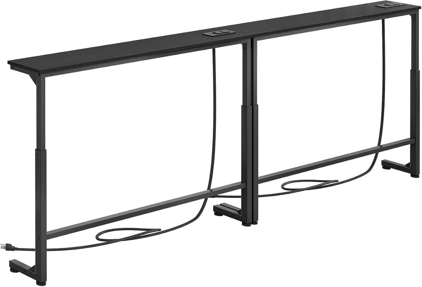 Kitstorack Console Table - 2-Pack Black Narrow Sofa Table with Adjustable Height & Power Outlets | 5.9" Deep x 79" Long