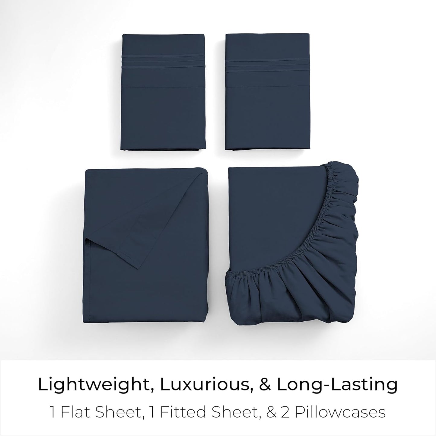 Mellanni King Sheets Set - 4 PC Hotel Luxury Bedding | Extra Soft, Cooling, Wrinkle-Resistant (King, Navy Blue)