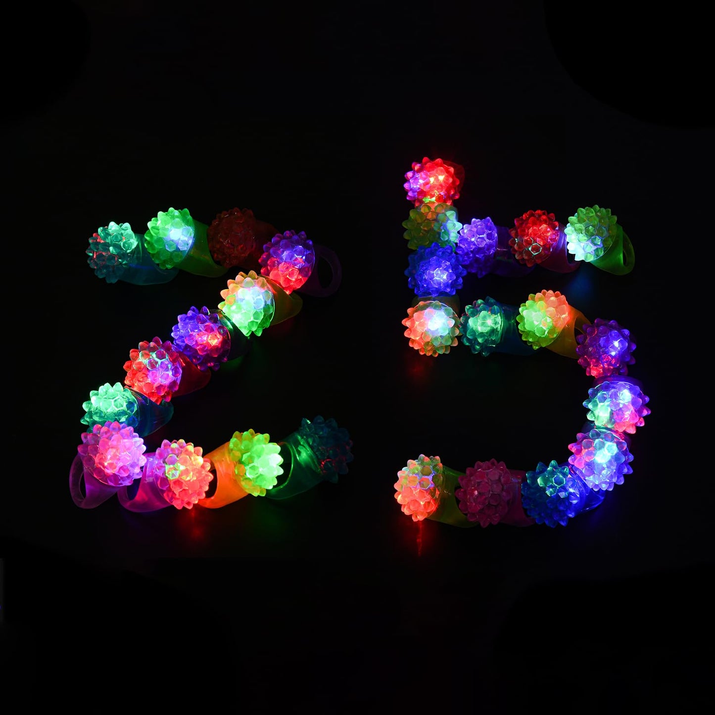 MINGOMINGO 25 Pack LED Light Up Rings & Glow Rings – Bachelorette Party Favors, Bridal Shower Favors, Graduation Favors Bulk, Classroom Prizes, 3-Mode Flashing