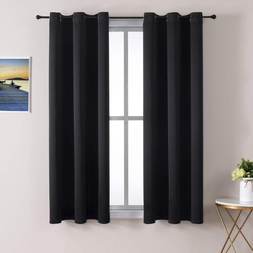 ChrisDowa Small Window Curtains - 40-Inch Grommet Thermal Insulated Room Darkening Panels, Black (Set of 2)