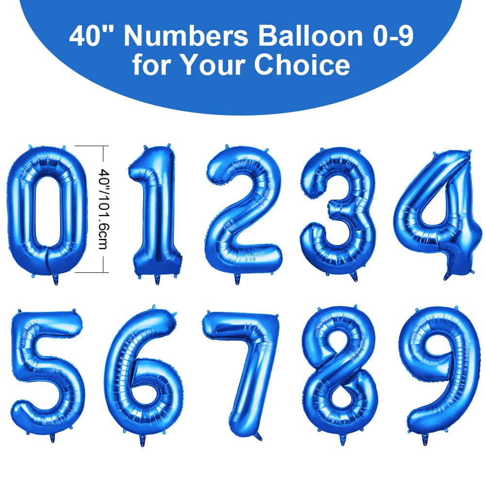 OFFCUP 40 Inch Blue Number 1 Balloon for 1st Birthday Decoration, Birthday Balloons Large Foil Number 1 Balloons Self Inflating for Boys Girls Men Women Birthdays Anniversary Party Decorations