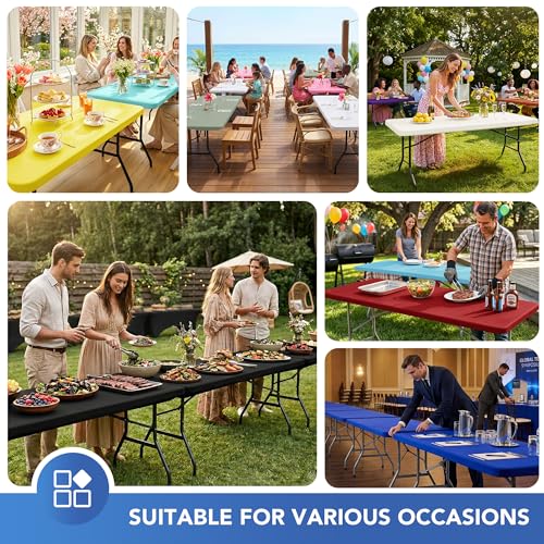 Fitted Stretch Tablecloth for 8ft Rectangular Tables - Black, 6 Pack - Spandex Fit
