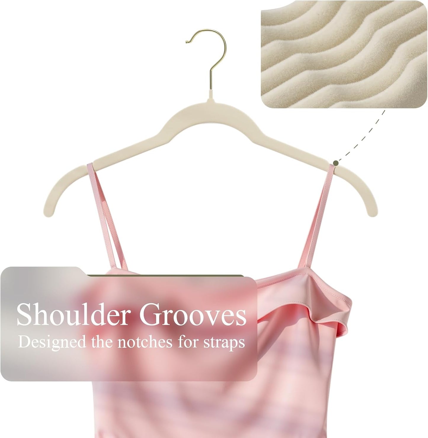 Korpai Velvet Hangers - 30 Pack Non-Slip Durable Slim Space-Saving Felt Hangers with Gold 360° Swivel Hook