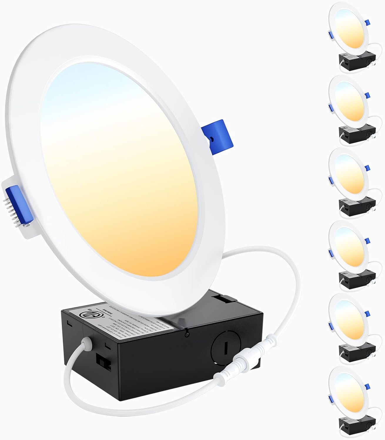 Ensenior 6 Pack 4 Inch Ultra-Thin LED Recessed Wafer Light with Junction Box, 2700K/3000K/3500K/4000K/5000K - 5CCT Selectable, 7.9W Eqv 65W, Dimmable Ceiling Downlight, 650LM High Brightness - FCC&ETL