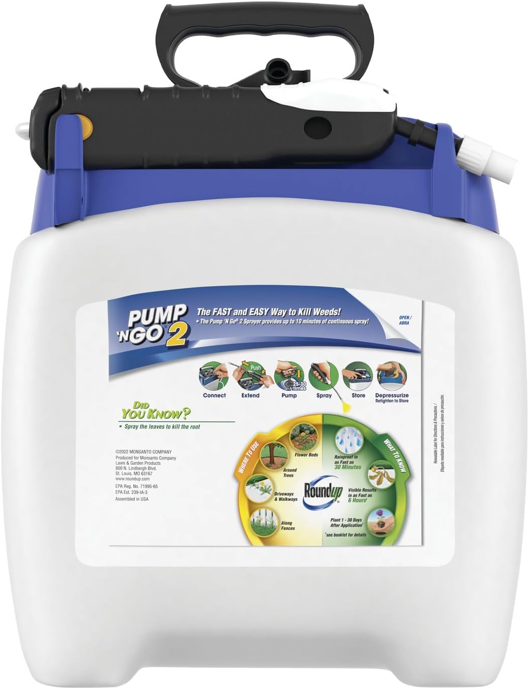 Roundup Weed & Grass Killer - Pump 'N Go 2 Sprayer for Flower Beds & Trees - 1.33 Gallon