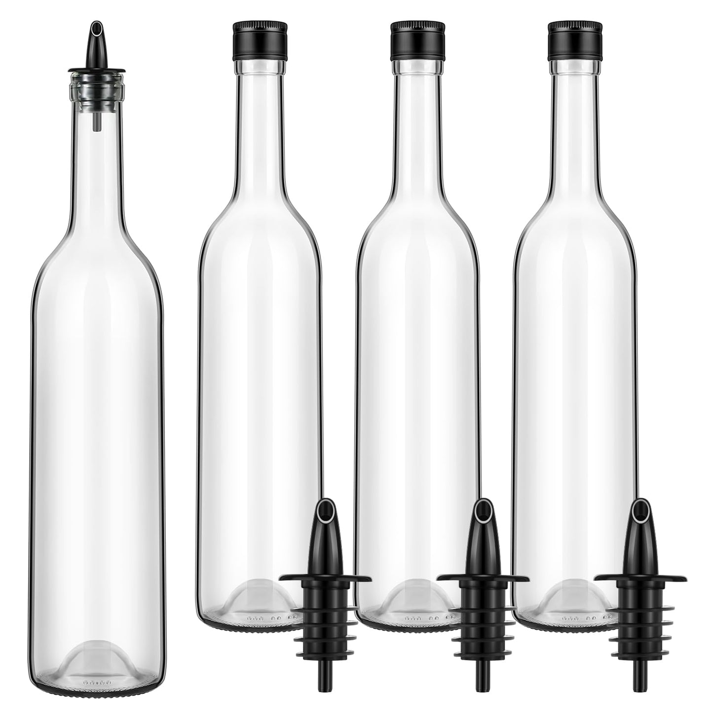 Maxdot 4 Pcs Long Neck Bottle with Pourer 750ml Glass Liquor Bottle juice Pour Bottles Syrup Bottles Glass for Home Wine Liquor Juice Making Wedding Anniversary Party(Plastic)