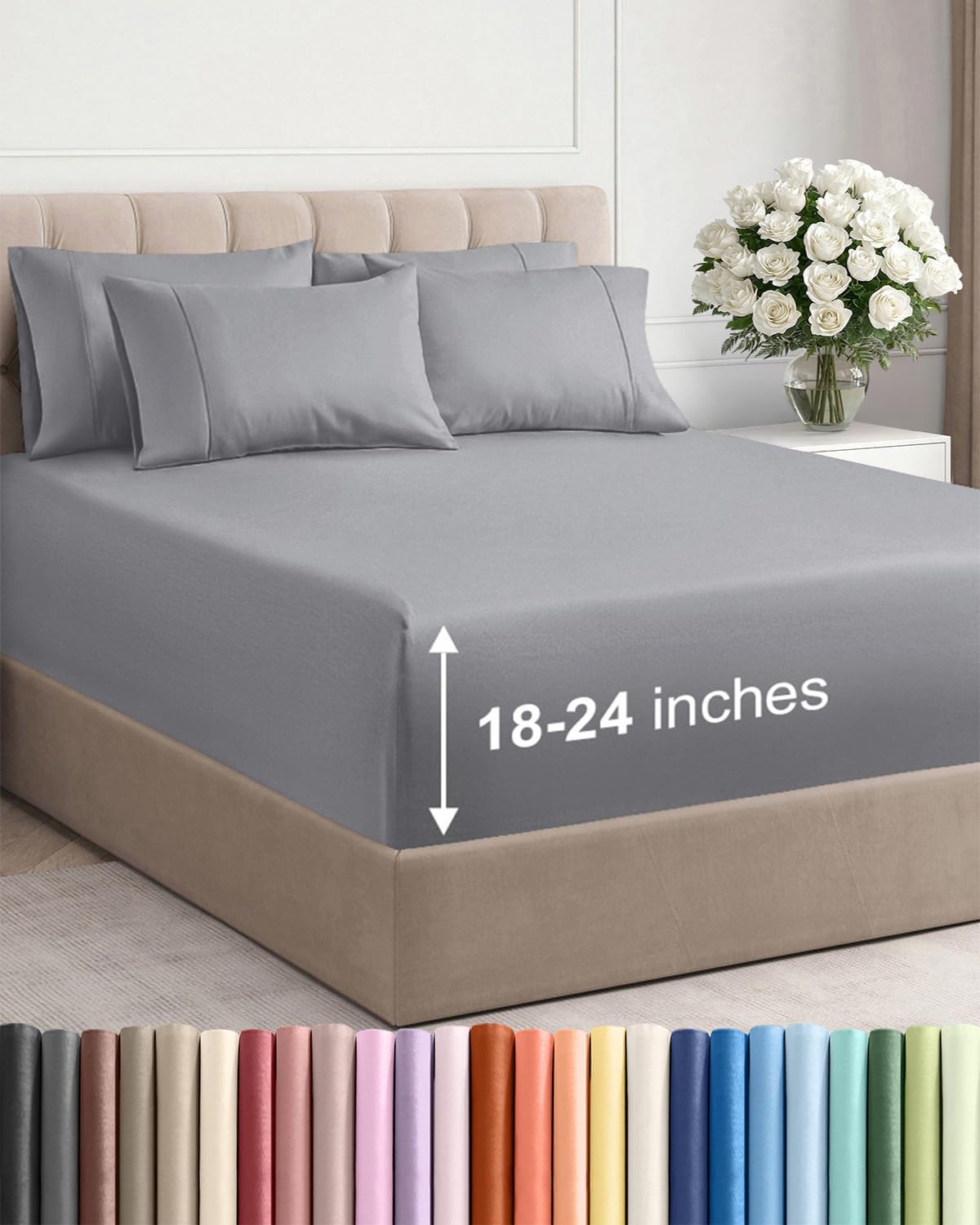 Skiennix Extra Deep Queen Sheet Set - 6-Piece Breathable Cooling Bedding - Soft, Wrinkle-Free Steel Blue