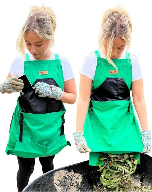 Grampa's Garden Apron - Cross Back Gardening Apron With Pockets | Durable Harvest Apron with Large Kangaroo Pouch