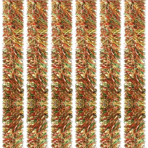 118 Feet Red Green Gold Christmas Tinsel Garland, Metallic Twist