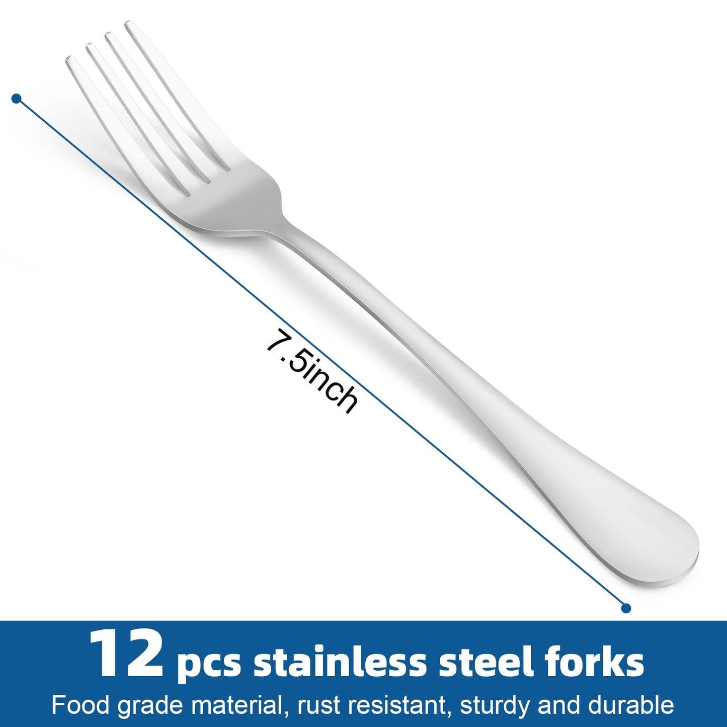 12 Piece Dinner Forks Set, Food-Grade Stainless Steel Forks Silverware, Cutlery Fork, Dessert Fork, Metal Forks for Home, Kitchen or Restaurant, Mirror Polished, Dishwasher Safe - 7.5 Inch