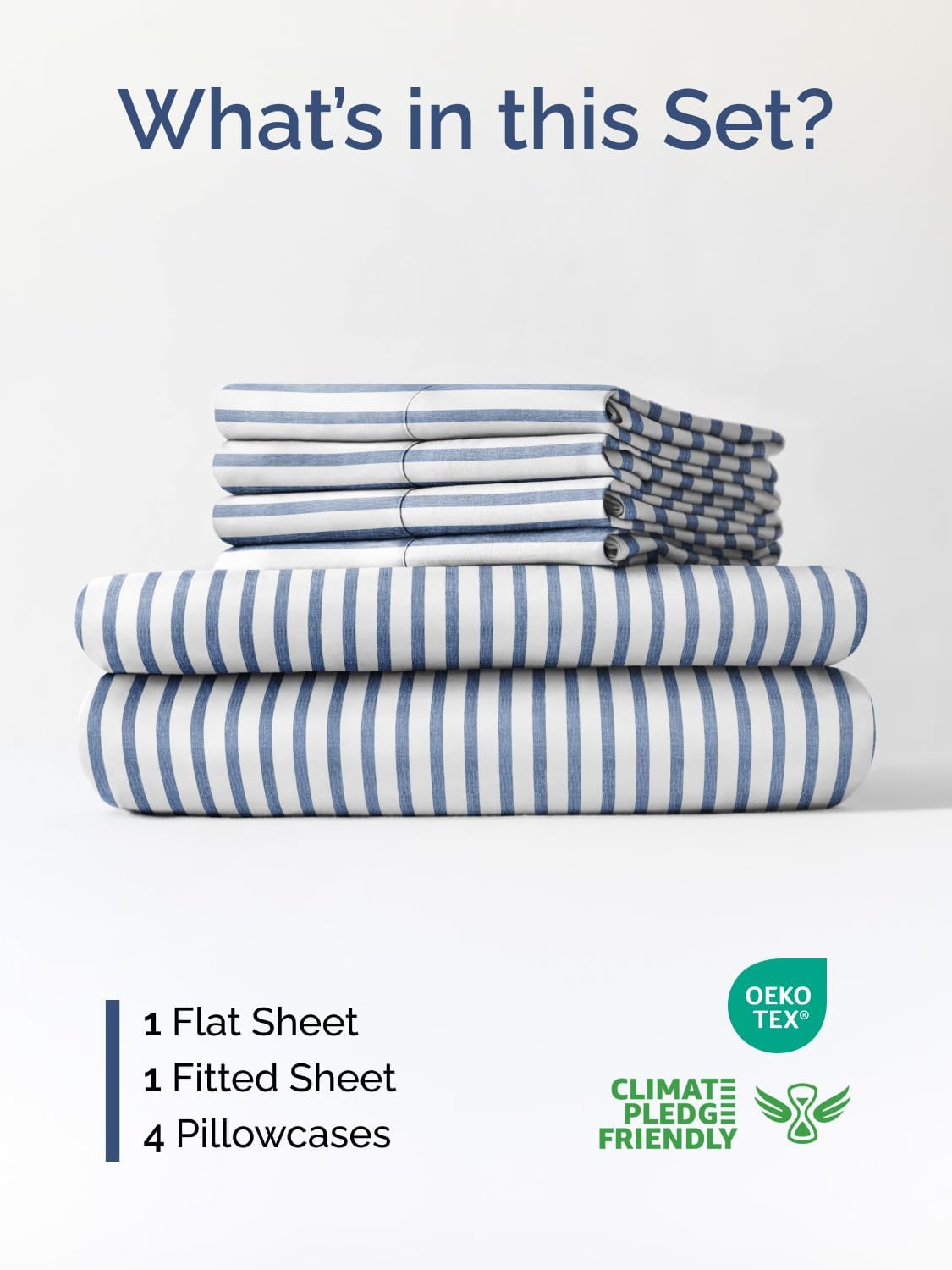 Skiennix Extra Deep Queen Sheet Set - 6 Piece Cooling & Breathable Bedding - Soft, Wrinkle-Free Blue Stripes