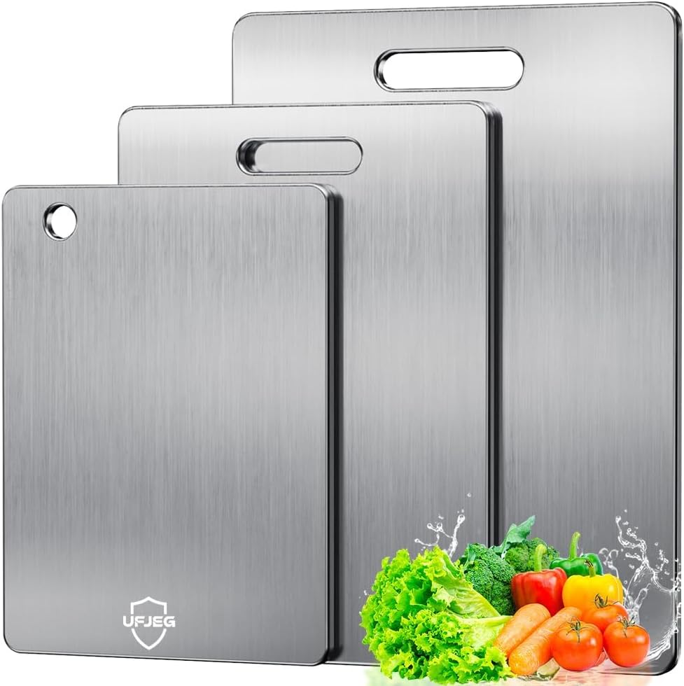 Titanium Cutting Board Set - 3 PCS Non-Toxic Double-Sided Food Grade Boards | Ideal for Kitchen & Camping (15.6" x 11", 13" x 9.3", 11.8" x 7.8")