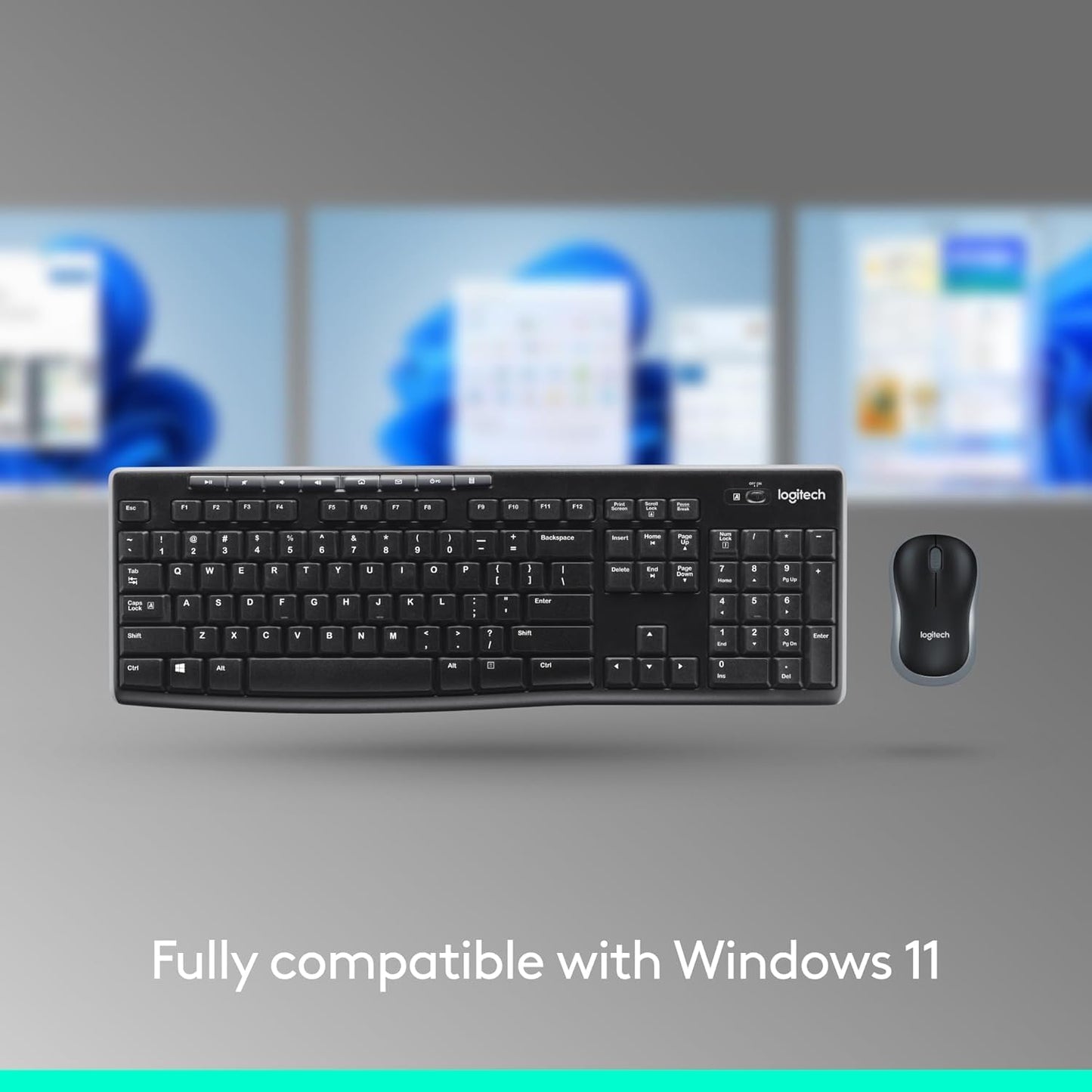 Logitech MK270 Wireless Keyboard & Mouse Combo - Compact Design, 2.4 GHz, 8 Multimedia Keys, Black