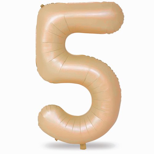 40'' Tan Number 5 Balloons, Giant Self Inflating Nude Foil Number Balloons Set 0-9, Large Brown Digital 5 Helium Balloon for Girls Boys 5th Birthday Party Decorations Anniversary Photo Shoot Supplies