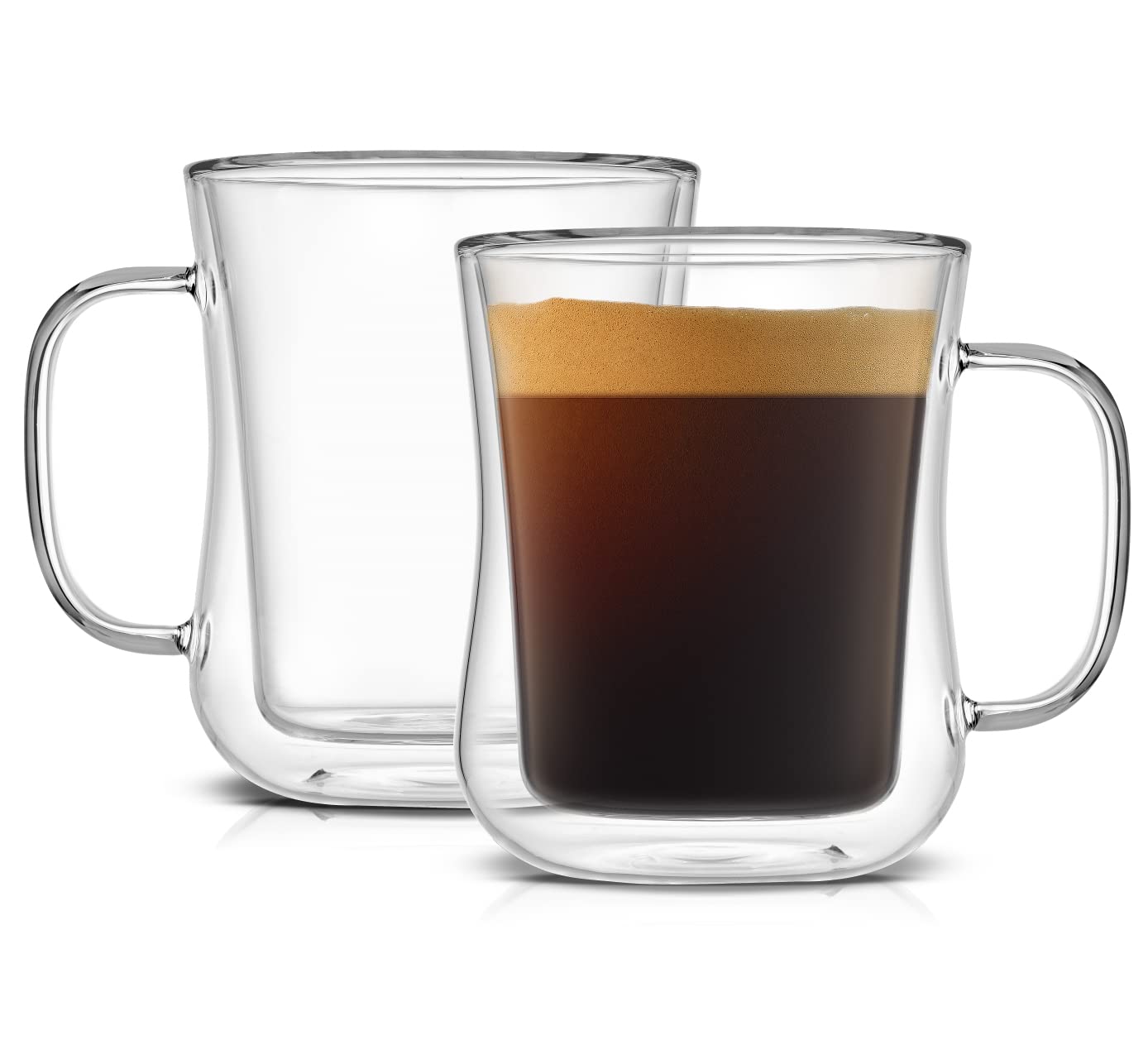 JoyJolt Double Wall Glass Coffee Mugs - 13.5oz Diner Mug Set of 2. Insulated, Clear Glasses That Don't Sweat, Perfect for Cappuccino, Latte, BV174