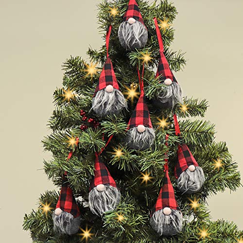 8 Pack Handmade Scandinavian Gnome Christmas Ornaments, Plush Tomte Decorations