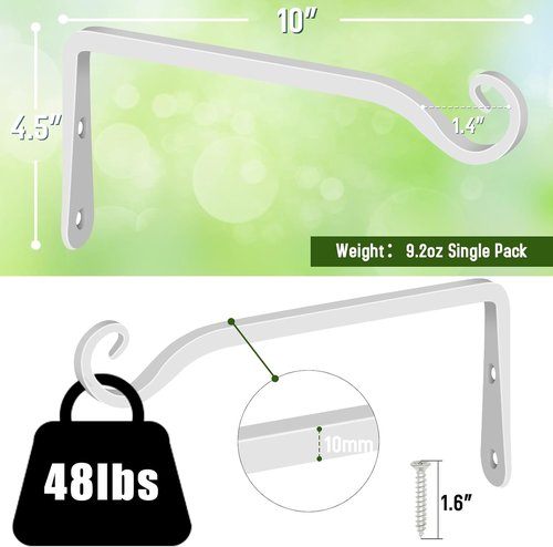 Feed Garden Hanging Plant Bracket - Hand-Forged 10 Inch Hanger for Bird Feeders & Lanterns | White, 2 Pack