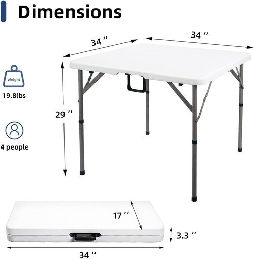 Byliable Folding Card Table - Heavy Duty 34" Square Utility Table | Portable White Plastic for Indoor/Outdoor Use