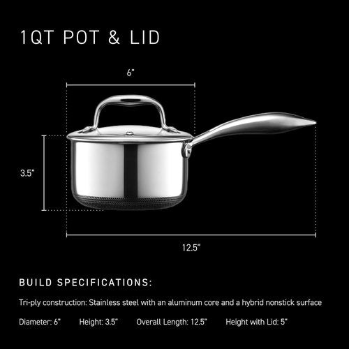 HexClad Hybrid Nonstick 1-Quart Saucepan - Tempered Glass Lid, Stay-Cool Handle, Oven-Safe Up to 900°F