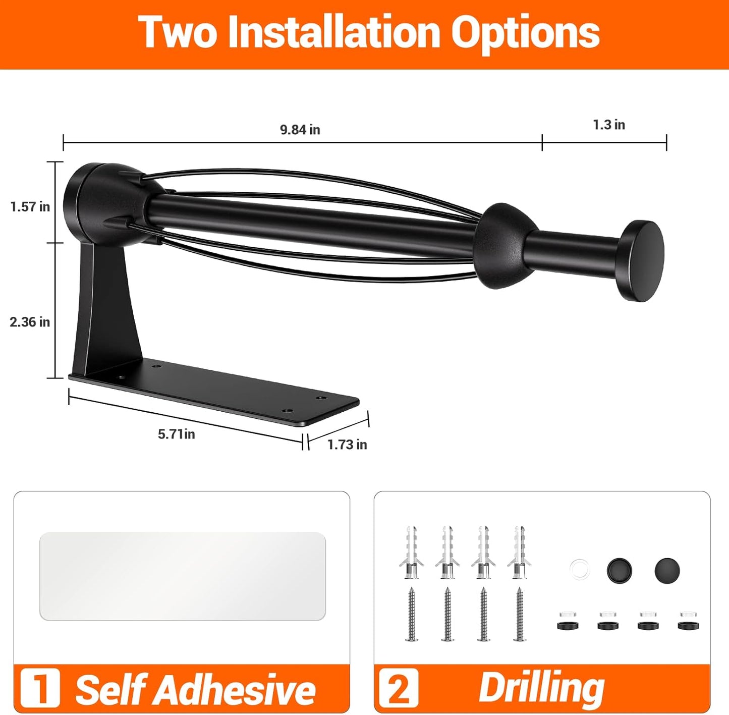 Paper Towel Holder - Under Cabinet Wall Mount by [Brand Name] | Single-Hand Operable, Self-Adhesive or Drilled, Black
