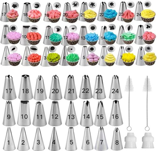 28Pcs Stainless Steel Piping Tips Set - Complete Frosting Kit with 24 Tips, Couplers & Brushes