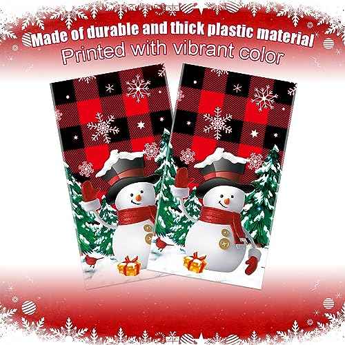 2 PCS Christmas Plastic Tablecloths Snowman Disposable Table Covers Black Red Buffalo Plaid Snowflake Tablecloth Christmas Rectangle Table Cover for Xmas Party Decor Winter Holiday, 54" x 108"
