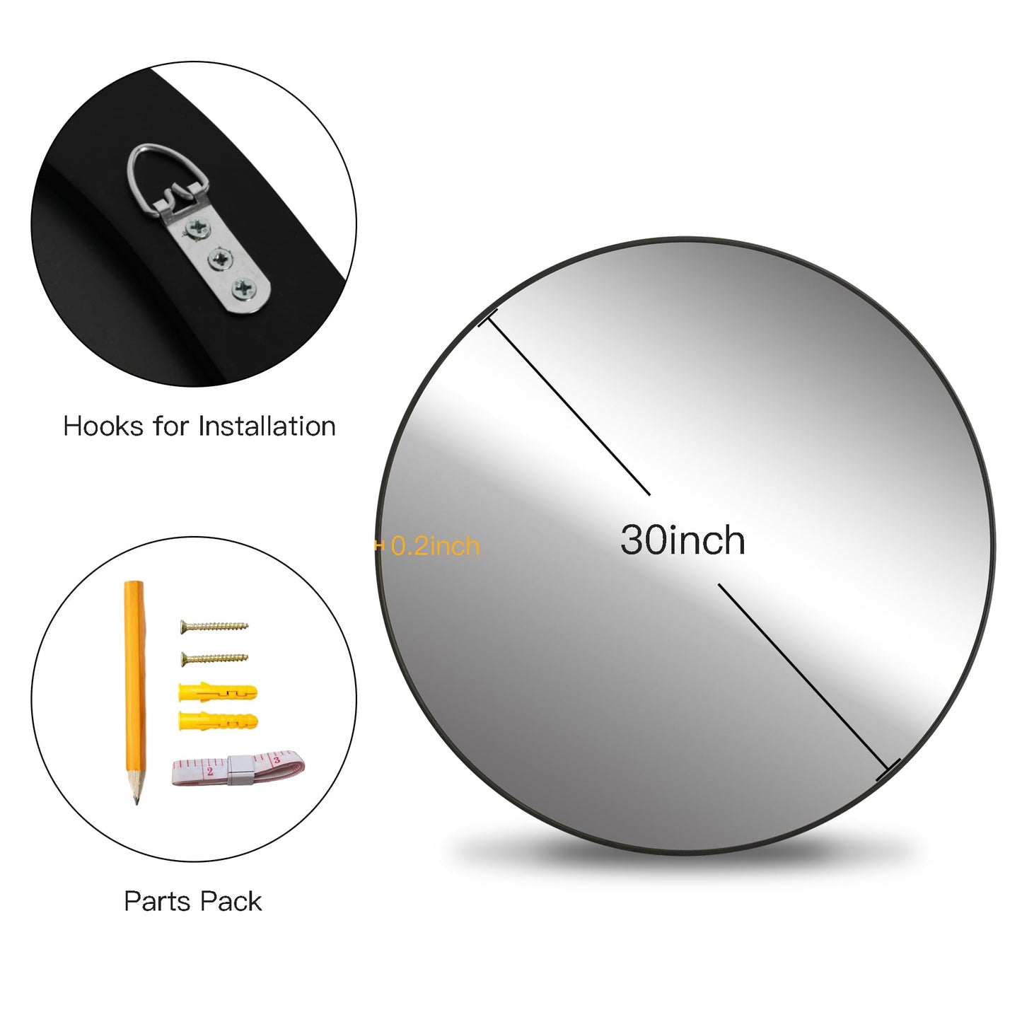 WIOWUR Black Round Mirror 30 Inch,Circle Bathroom Vanity Mirror for Wall