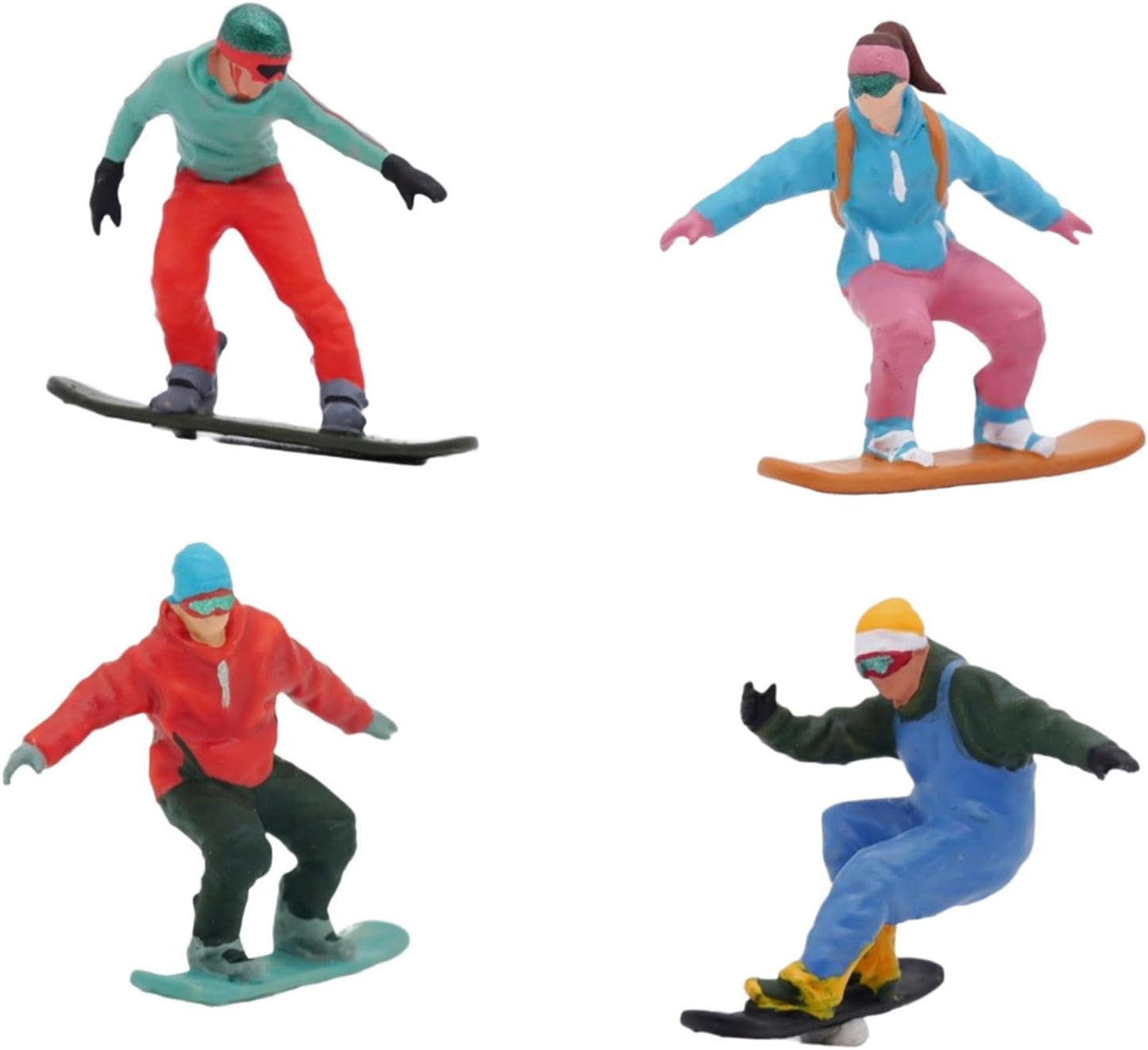Menolana Miniature Skier Figurines - 4Pcs 1/64 Scale Snowboarding Models for Dollhouse Decor
