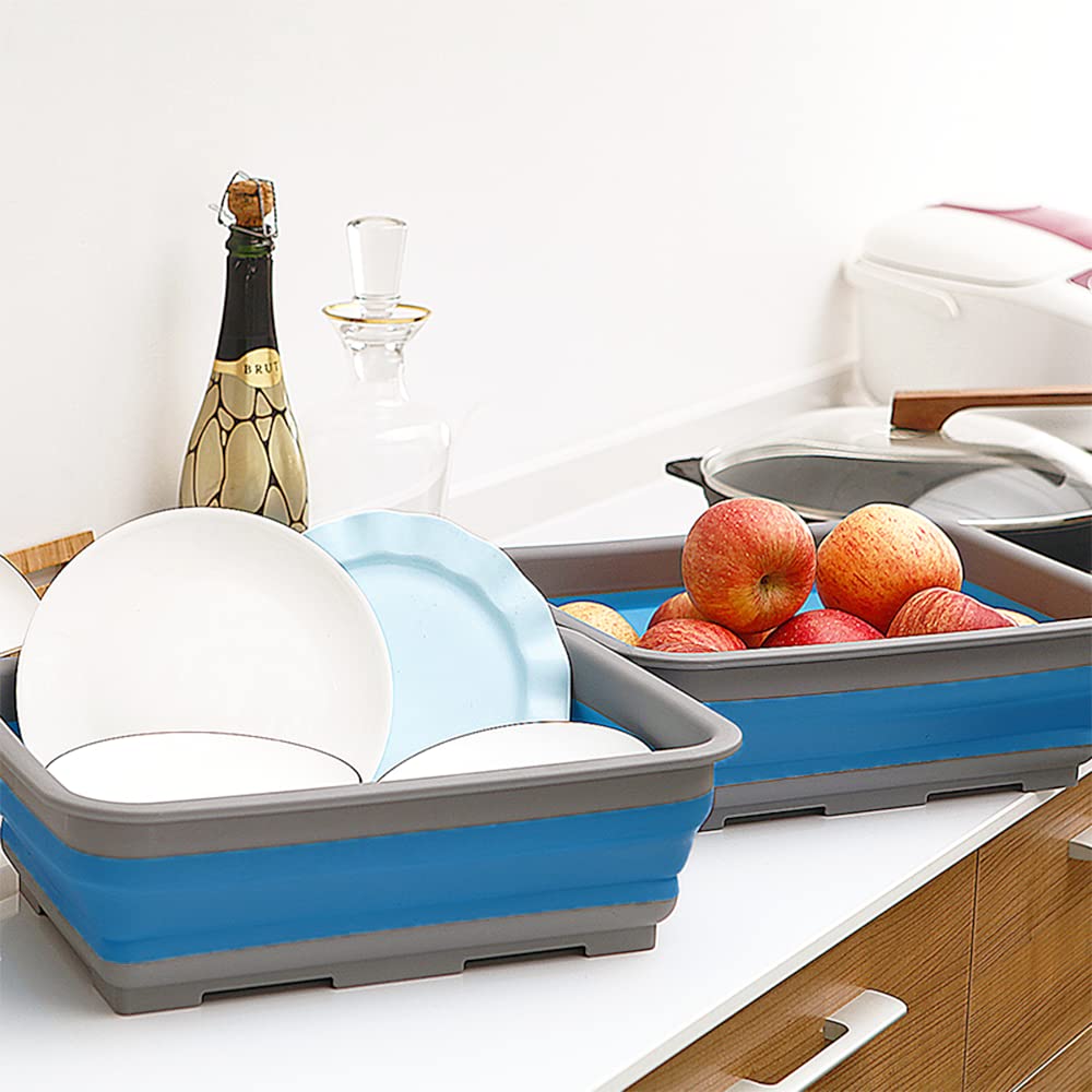 Goderewild Collapsible Dish Pans – 10L (2.6 Gal) Foldable Sink Tub, 14.5'' x 10.5'' x 5", Compact and Space-Saving Multiuse Foldable Basin for Dish Washing, Camping, RV and Vegetable Cleaning