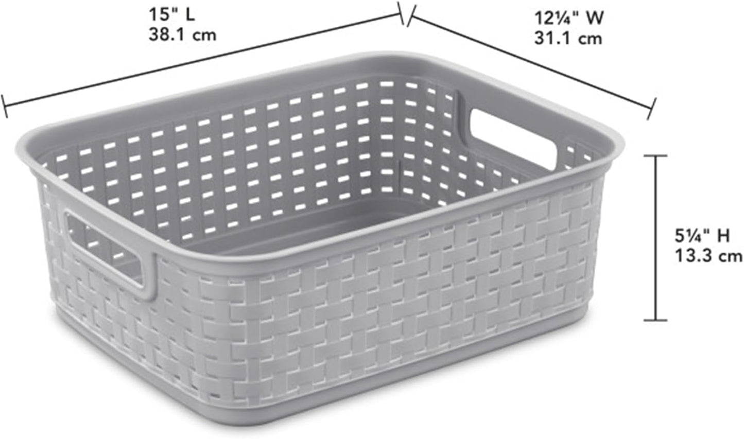 Sterilite Short Plastic Weave Storage Baskets - Stylish Organization for Crafts & Jewelry | Gray, 6-Pack