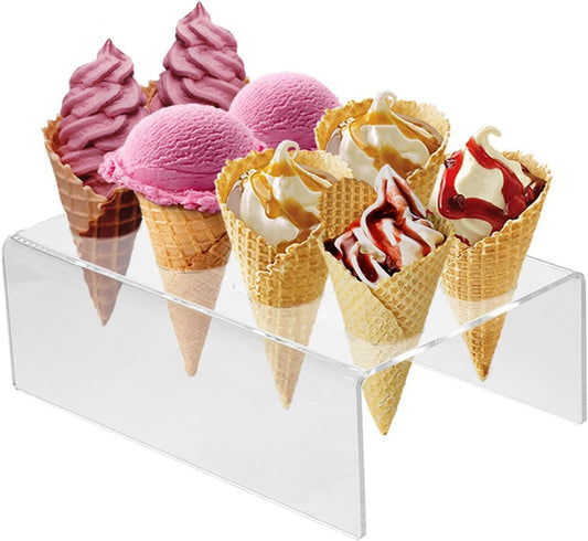 10-Hole Clear Acrylic Ice Cream Cone Holder Stand for Snow Cones, Sushi, & More - Recipe Ebook Included