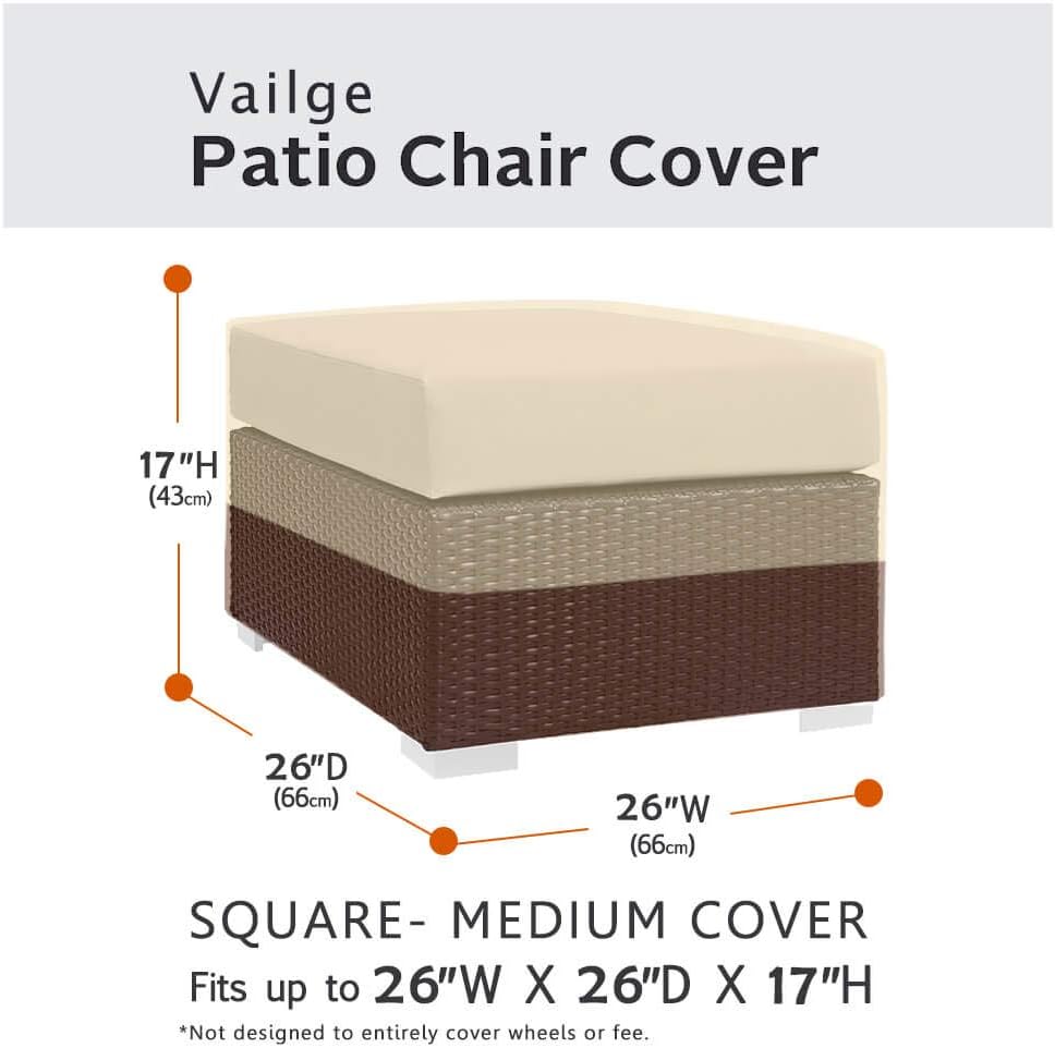 Vailge Waterproof Patio Ottoman Cover - Heavy Duty with Padded Handles | Medium Beige & Brown