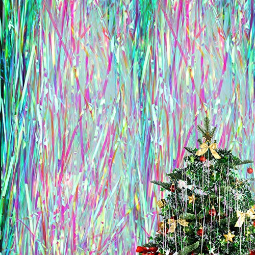 Christmas Shimmer Tinsel Icicles Decorations 18 Inch Xmas Tree Tinsel Foil Fringe Icicles Christmas Iridescent Tinsel Foil Fringes for Xmas Holiday Decor (Iridescent,4000 Strands)